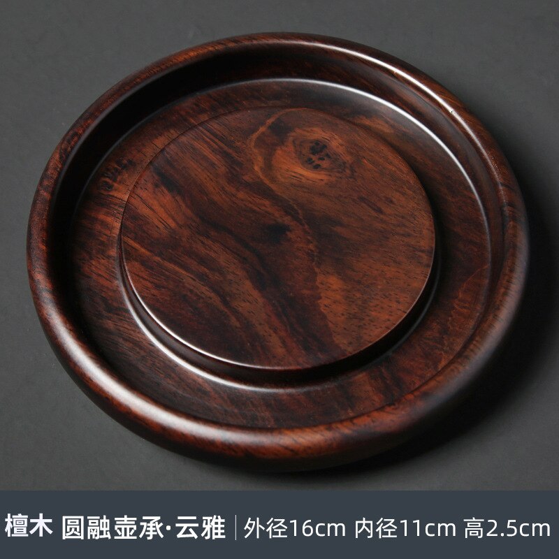 Bandejas de madera maciza de ébano para ceremonia del té, aislamiento térmico, taza de té hecha a mano creativa, soportes de drenaje, herramientas de casa de té,: B  Without lid