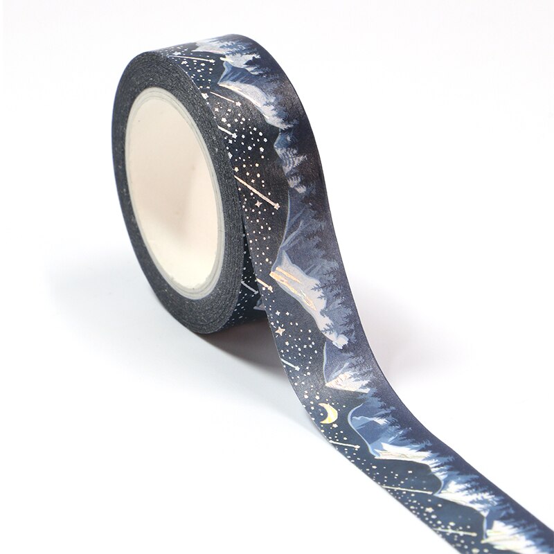 1Pc 15Mm * 10M Zilver Folie Blauwe Sneeuw Bergen Washi Tape Scrapbooking Masking Tape Kantoor Lijm kawaii Briefpapier