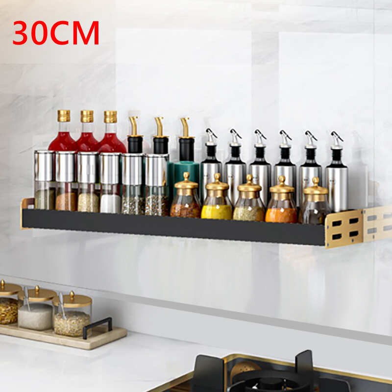 Luxury Kitchen Storage Shelf Wall-mounted Spice Rack Aluminum Multifunctional Storage Rack Kitchen Spice Shelf Kitchen Organizer: 30CM