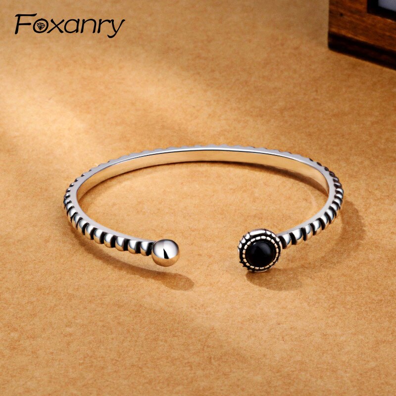 Foxanry 925 Sterling Zilveren Vintage Weave Manchet Armbanden & Armband Party Charms Sieraden Voor Vrouwen Maat 55Mm Verstelbare