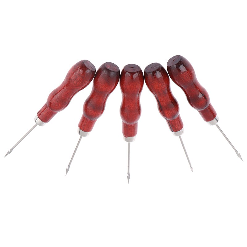 5Pcs Red Wooden Handle Sewing Awl Hand Stitcher Leather Craft Tip Shoe Repair hook awl Drill Sewing Needle Hook Tool