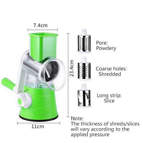Vegetable Slicer Manual Vegetable Chopper 3 in1Round Grater Multifunctional Cutter Potato Spiralizer Gadgets Kitchen Accessories: Green