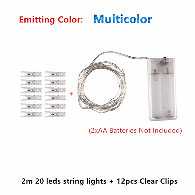 2M/5M/10M Photo Clip DIY LED String Lights Fairy Lights Outdoor USB Battery Operated Garland Christmas Decoration Room Wedding: 2m multicolor