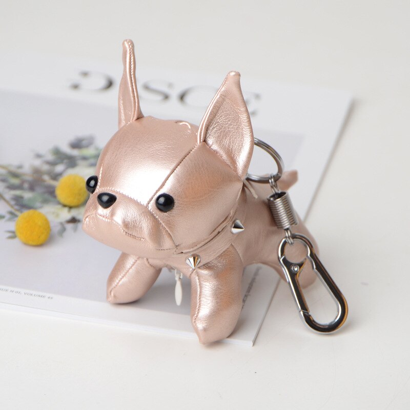 French Bulldog Keychain PU Leather Animal Dog Keyring Holder Bag Charm Trinket Chaveiros Bag Accessories Punk Style Pendant: bright pink