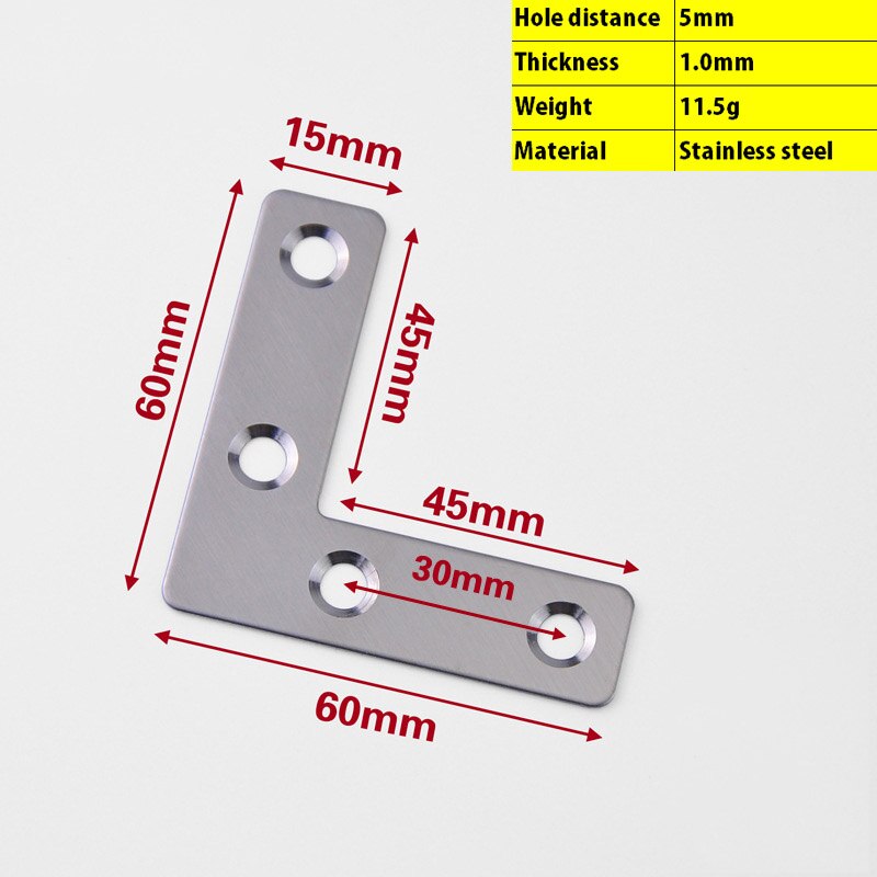 FGHGF 90 Degree L Shaped Stainless Steel Flat Plate Corner Brace Angle Brackets: Greyish Brown