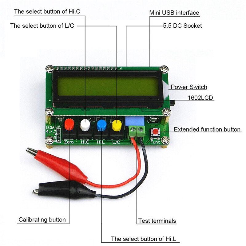 Medidor de inductancia, medidor de L/C, condensador Digital, medidor de inductancia LCD con Cable de datos USB