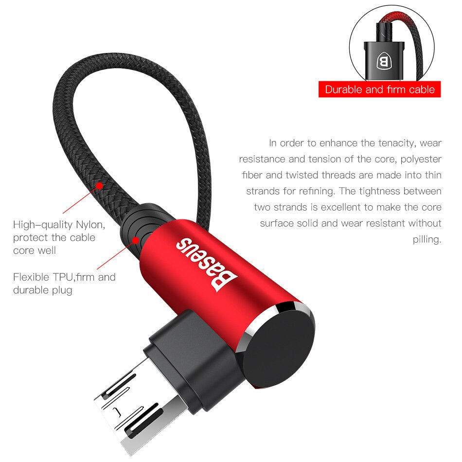 Baseus cabo micro usb de carregamento rápido, cabo micro usb de carga para samsung xiaomi android