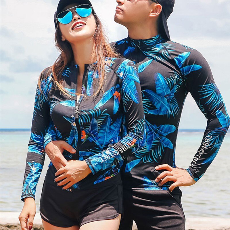 Wackdaria Badpak Rash Guard Vrouwen Lange Mouw Paar Liefde Set Lange Broek Blad Kleur Surfen Pak Tankini Korea Kупальник