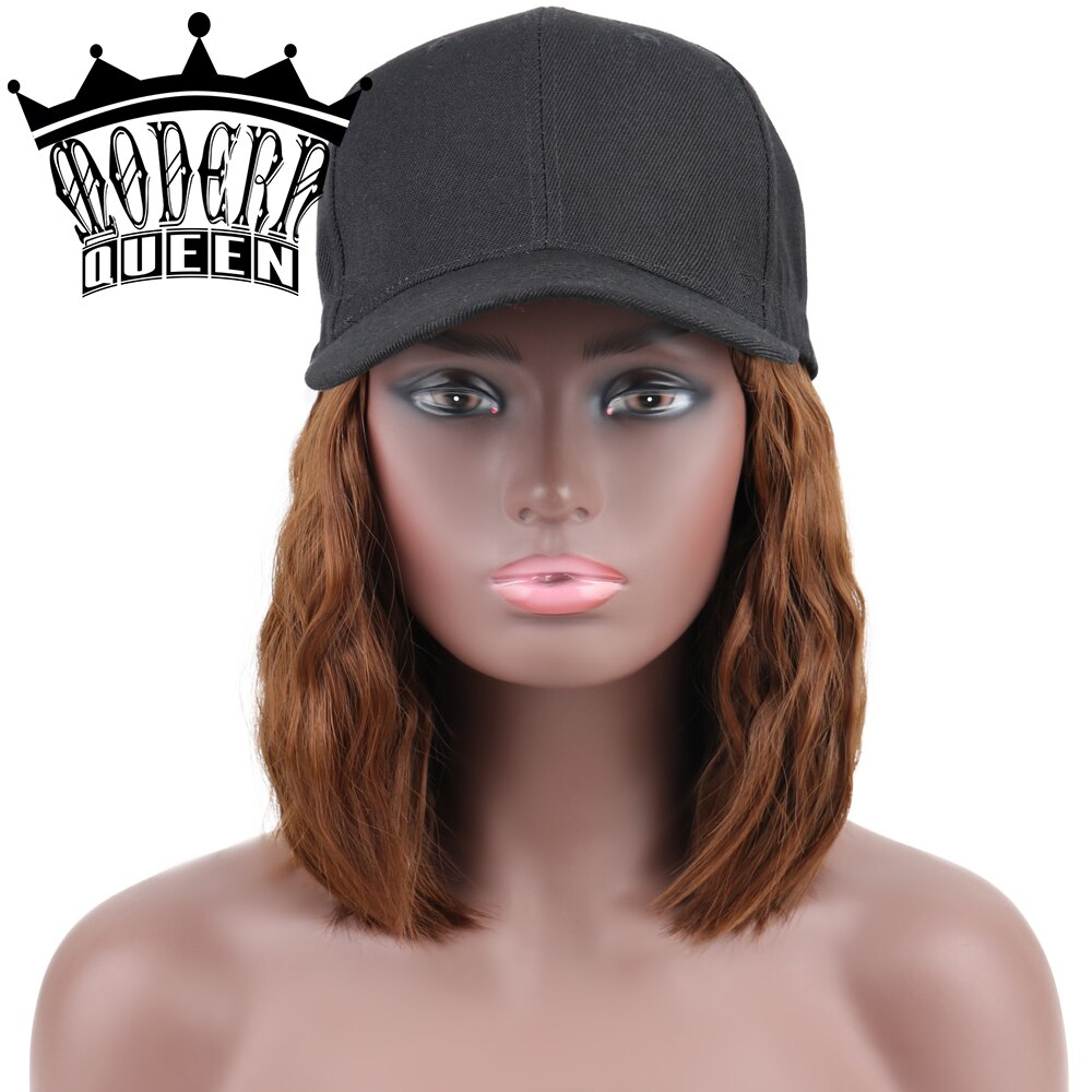 MODERN QUEEN Short Curl Baseball Cap Hair Wig 10inch Synthetic Bob Wig Cap Hair Heat Resistant Fiber Female Short Bob Wig Hair: Hei-Curl -10inch -27