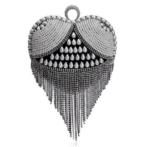 GLOIGTassel Rhinestones Evening Bag Finger Ring Diamonds Wedding Heart Clutch Handbags Chain Shoulder Party Pearl Christmas: YM1090black