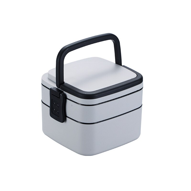 Portable Double-Layer Container Food Carrying Portable Lunch Box Student Bento Box Plastic Microwave Food Storage: Square-White