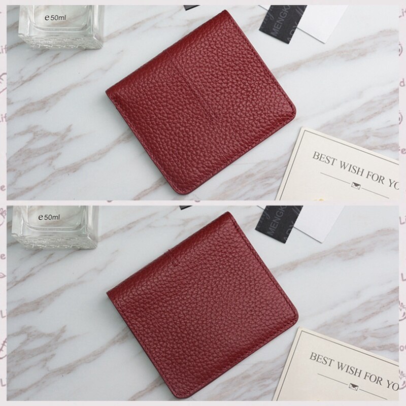 Ladies simple flat card holder wallet Genuine Cow Leather long wallet for women Simple classic couple Leather Wallet: Red Short