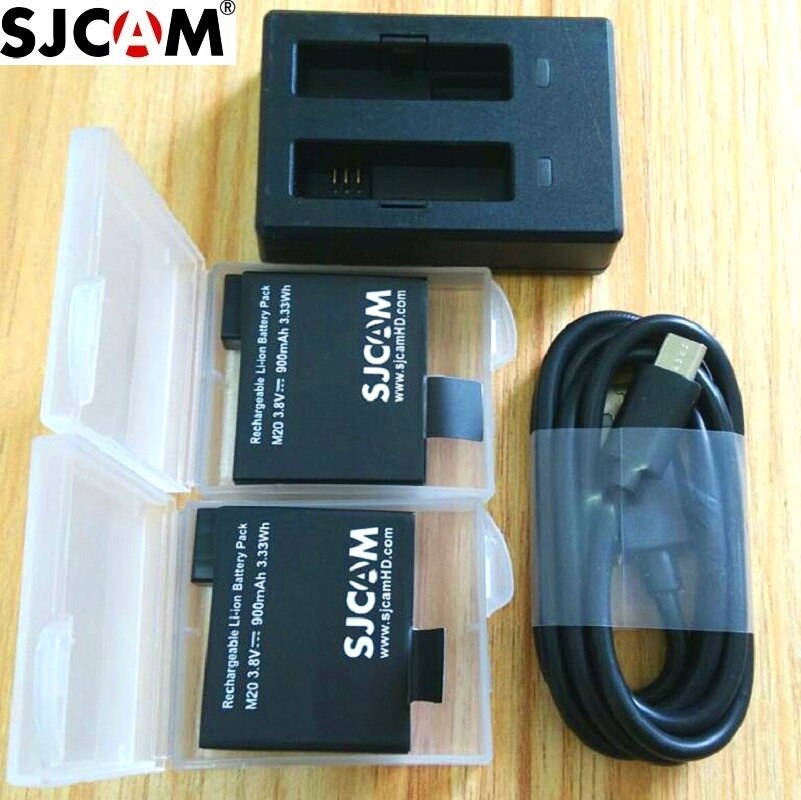 100% Original SJCAM M20, batería li-on recargable de reserva de 900mAh, accesorios de cargador para SJCAM M20 2K WiFi, cámara deportiva DV: charger and 2battery
