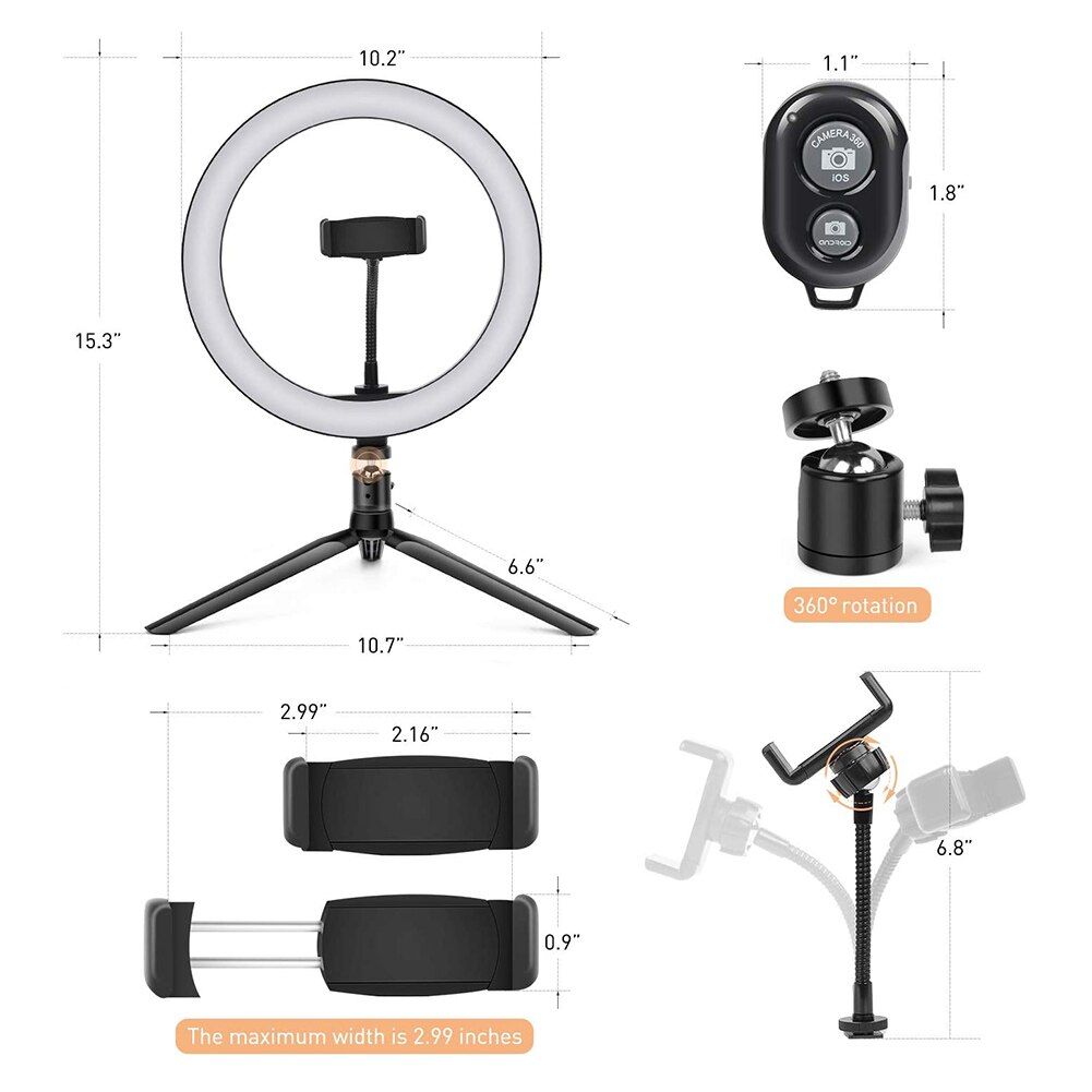 Dimbare Led Light Ring Selfie Ring Lamp Video Live Studio Vulling Light Photo Bluetooth Selfie Make Lamp Met Statief stand