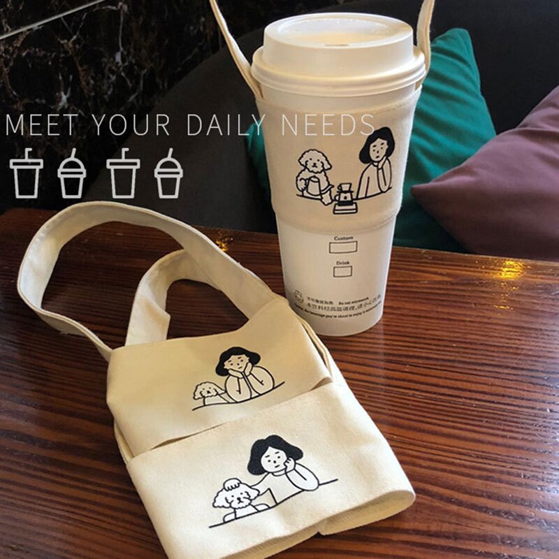 Eco-Friendly Beverage Bag Anti Cartoon Cute Teacup Set Hand Cup Cover Mug Wrap Coffee Milk Tea Small Bags Drinkware Canvas