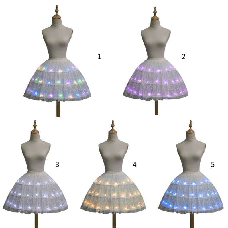 Femmes Lolita Cosplay Tulle jupe lumière LED réglable Up 3 cerceaux danse jupon