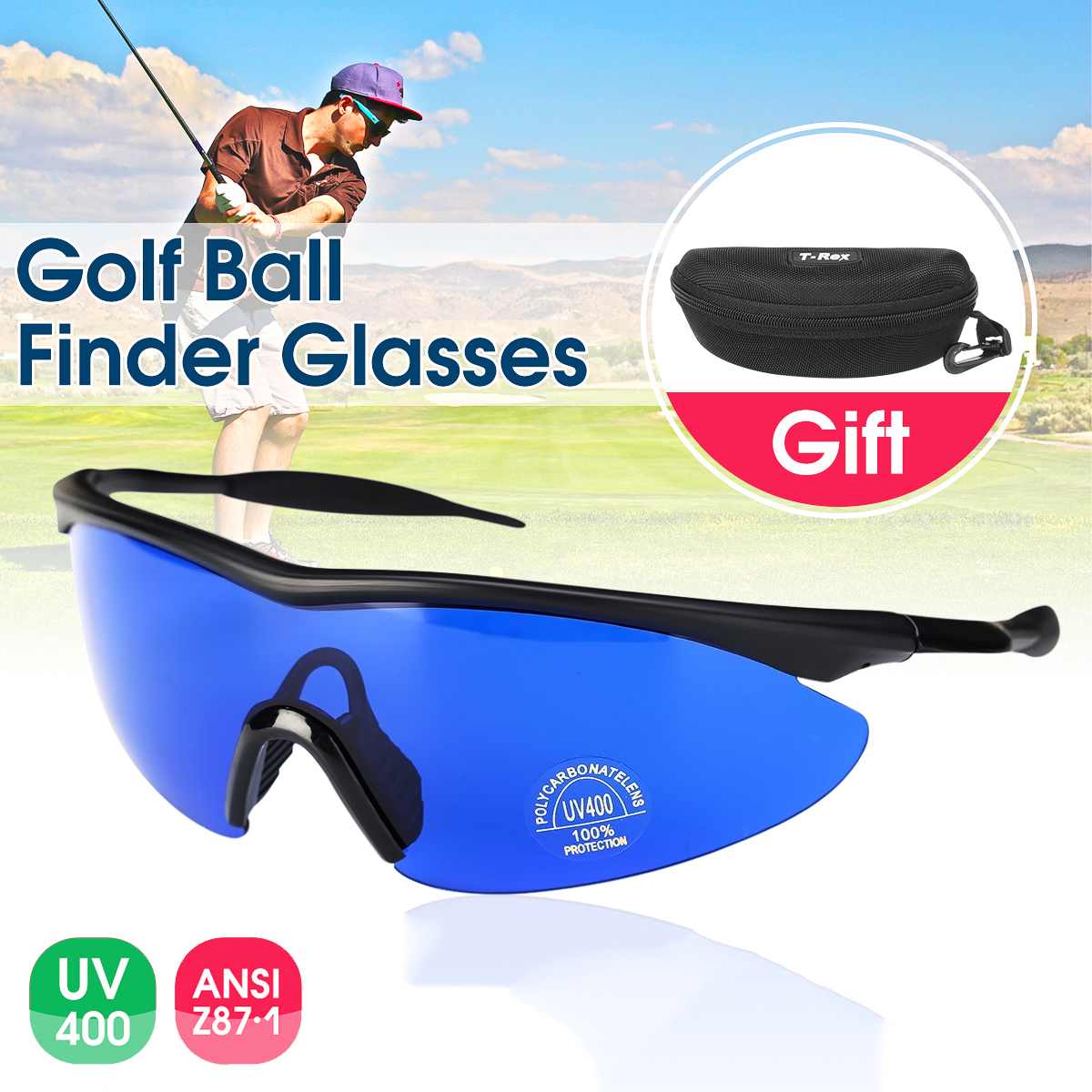Mannen Vrouwen Retro Golfbal Finder Bril Blauw Lens Uv 400 Oogbescherming Sport Bril Zonnebril Met Doos Golf Accessoires