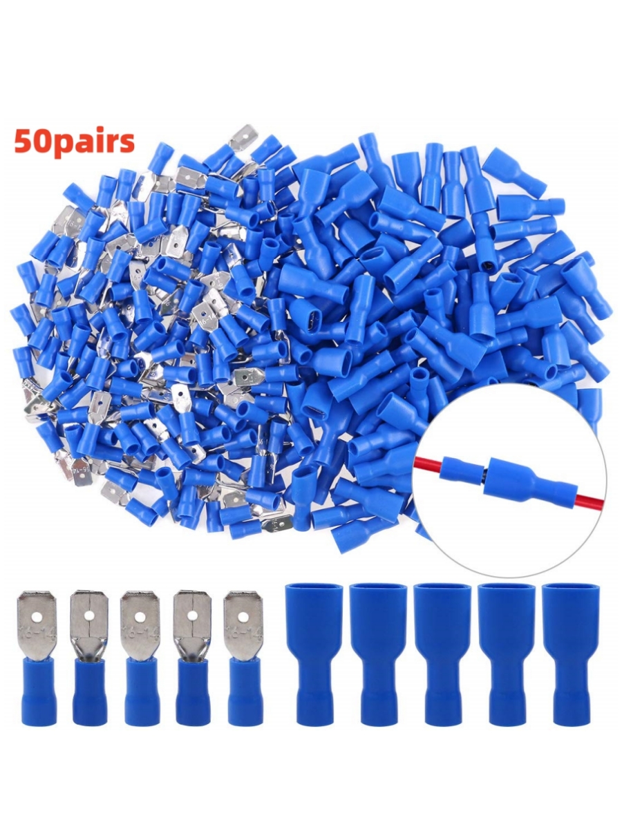 Connecteurs à bêche femelle et mâle, connecteurs à déconnexion rapide, fil à bêche isolé, borne de sertissage, 16-14 AWG, 100 pièces, 50 paires: Default Title