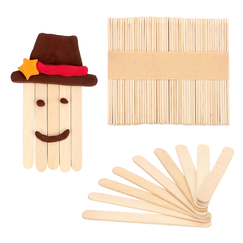 HOOMIN 50Pcs/Lot Natural Wood Ice Cream Sticks Kids DIY Hand Crafts Colored Wooden Popsicle Sticks Art Ice Cream Tools