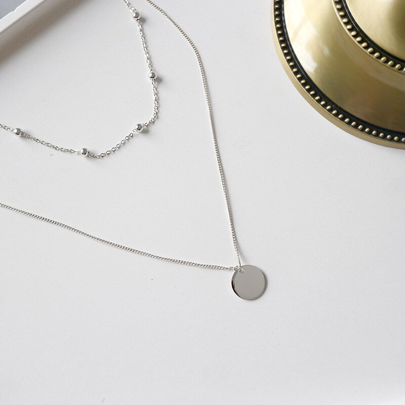 S'STEEL Sterling Silver Necklace Round Pendant Beads Chain Layered Choker Cadenas De Plata 925 Mujer Bijoux Femme Jewelry