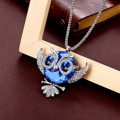 ketting dames sieraden klassieke hanger crystal uil ketting lange zilveren ketting animal ketting en hanger: Default Title
