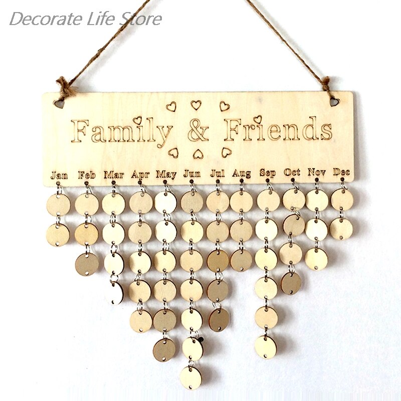 DIY Wood Calendar Family Heart Printed Wall Calendar Sign Special Dates Reminder Board Home Hanging Decor