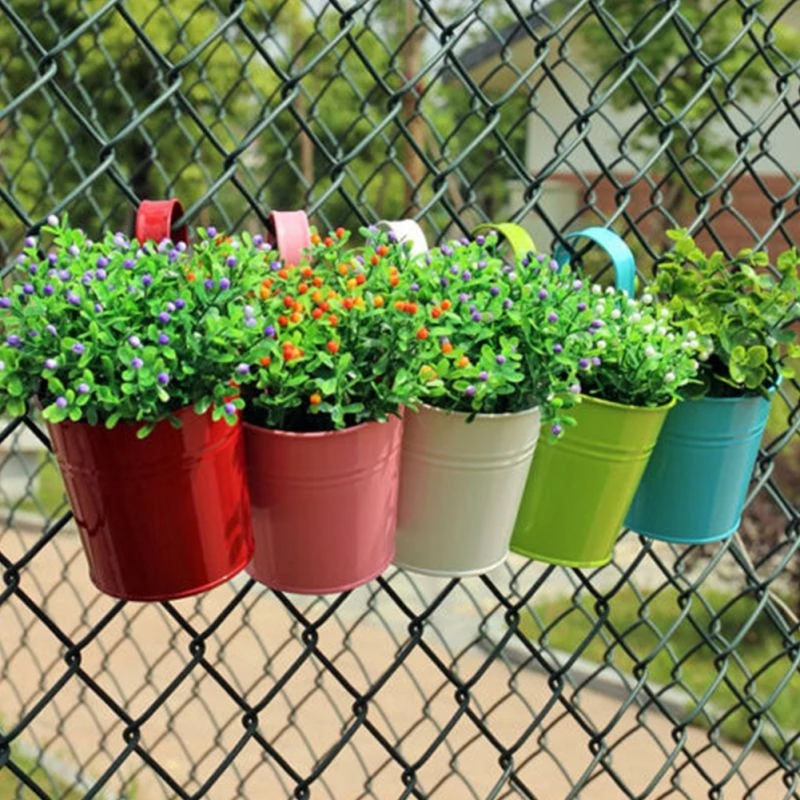 Macetas colgantes de pared para jardín y balcón, cubo de Metal, soporte para flores, 10 colores