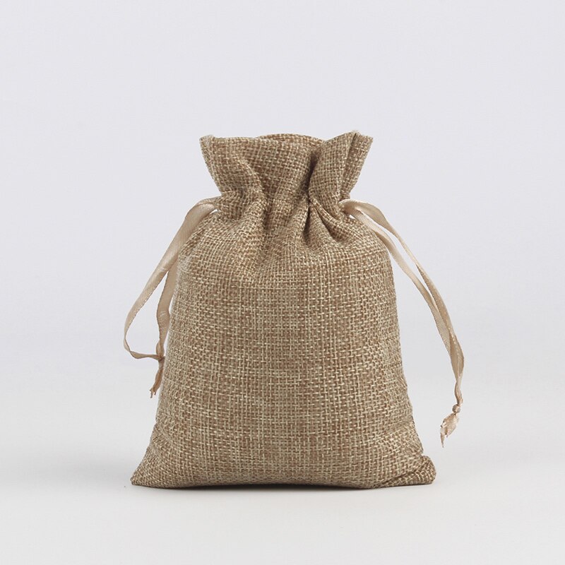 5Pcs 14x18cm Linen Drawstring Pouch Bag Logo Printed Jute Pouch Christmas/Wedding Party Bags: coffee