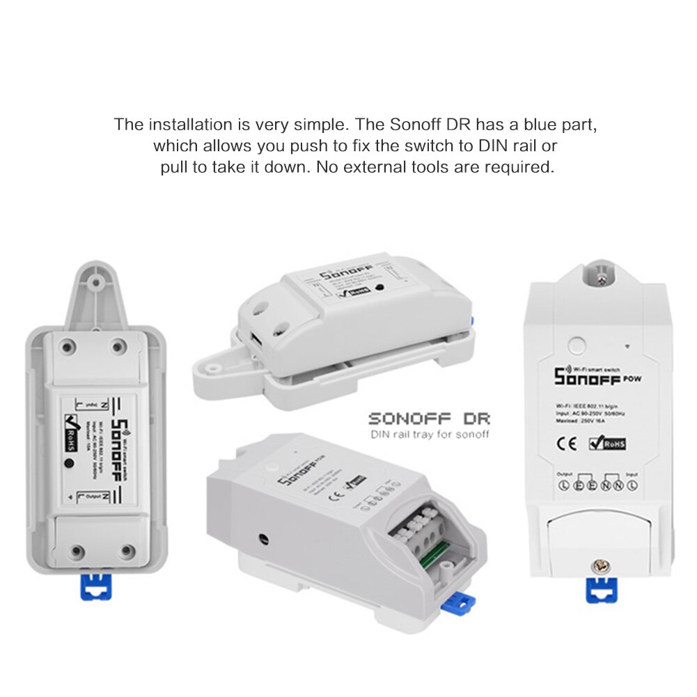 SONOFF DR DIN Rail Tray Adjustable Mounted Case Holder Solution for Basic R2 R3, RFR2, RFR3, Pow R2, Th10 Th16 WIFI Switch Base