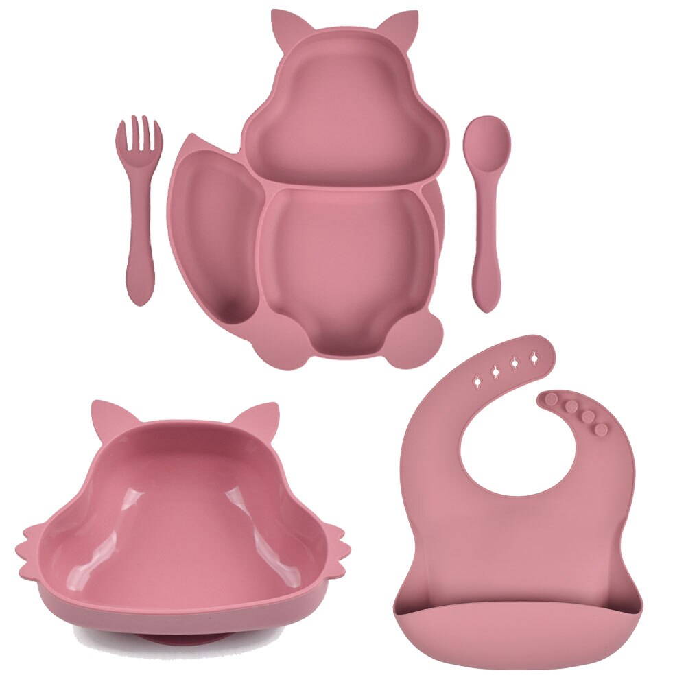 Juego de vajilla de silicona para bebé, platos de grado alimenticio, forma de Animal, plato para niños, sin BPA, antideslizante, 5 unids/set
