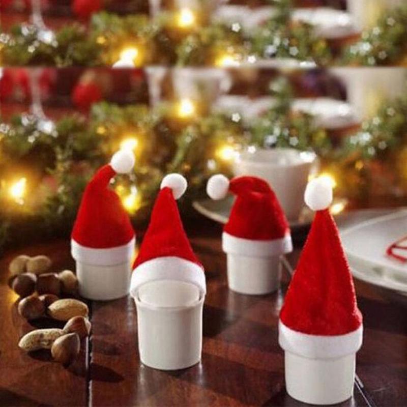 10 stuks kerst mini flanellen hoeden wijnfles doppen hoeden hoedendecoratie snoep mini boom hoeden kerst bruiloft lolly kerstman kerst  x1 s 5