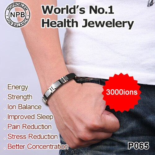 Noproblem 065 3000 ions balance ceramic beads power therapy choker punk fitness tourmaline germanium charms men's bracelet