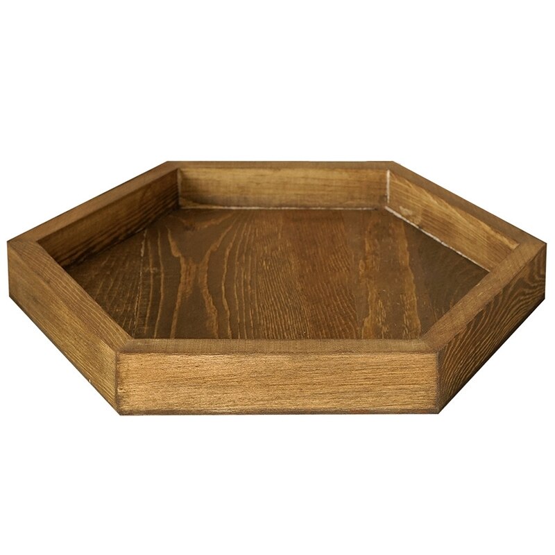 Bandeja hexagonal de madera hecha a mano 30CM Burly-Placa de café de madera Decoración de mesa postre maquillaje joyería titular