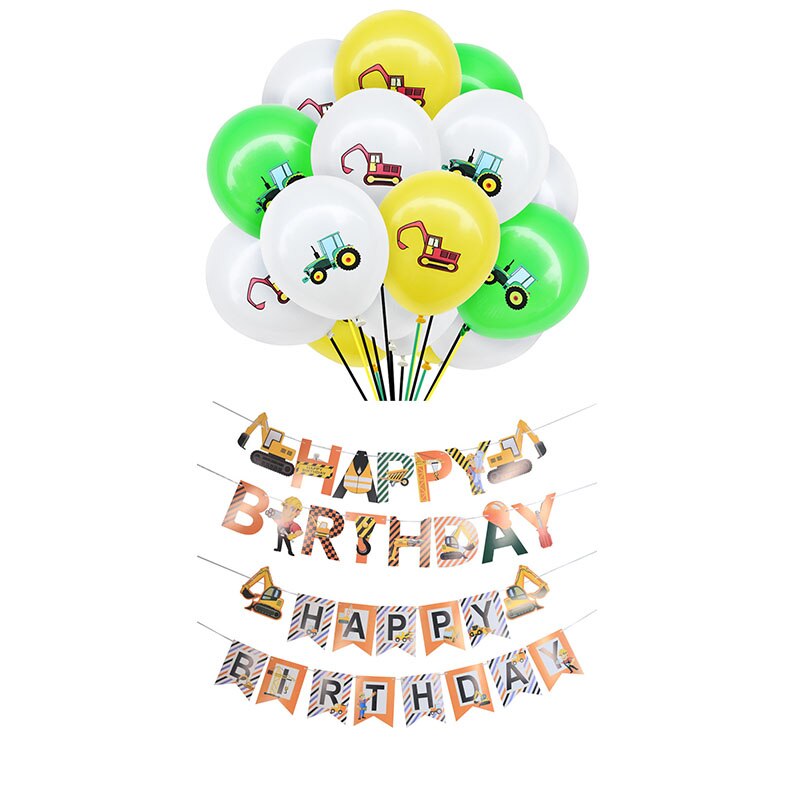 Happy Birthday Banner Birthday Party Decoration Birthday Decoration For Home Cartoons Engineering Vehicle Balloon Banner