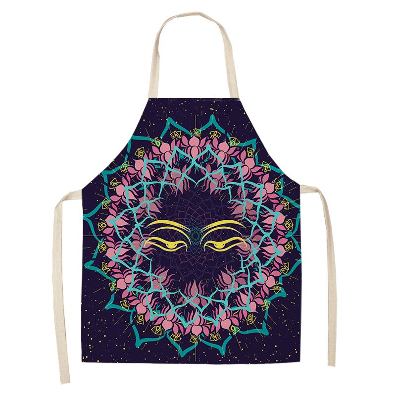 1Pcs Ramadan Pattern Cotton Linen Kitchen Aprons for Woman and Man Home Cooking Baking Shop Cleaning Accessory 53*65cm DD1001: F