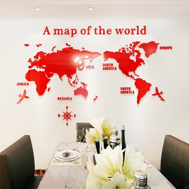 Acrylic 3D Map Of World Smooth Solid Crystal Wall Sticker Home Office Decor AUG889
