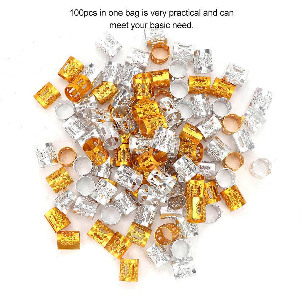 100Pcs Zilveren Gouden Haar Kralen Voor Dreadlocks Vlecht Kralen Ringen Manchetten Haar Decoratie Accessoires