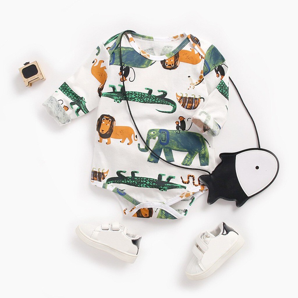 Bébé garçons filles dessin animé impression body -né infantile bébé à manches longues barboteuse Onesies enfant en bas âge doux vêtements barboteuses pour 0-3y
