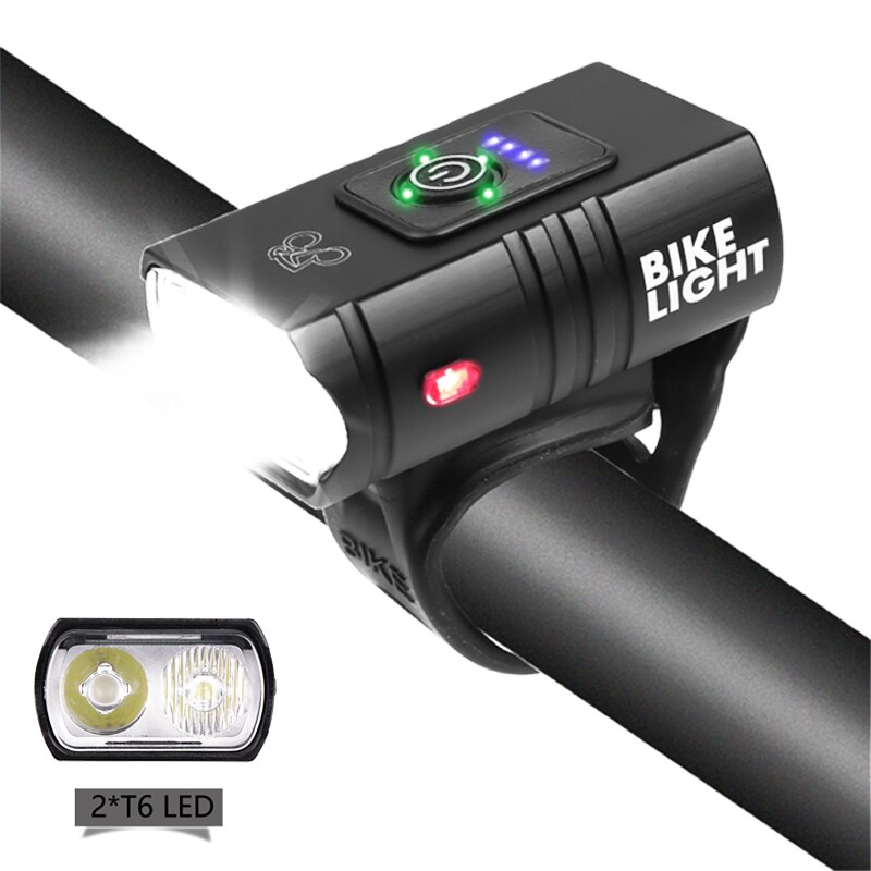Fiets Licht 2T6/T6 Usb Oplaadbare 1000Mah Fiets Licht IPX5 Waterdichte Led Koplamp Met Achterlicht Fiets Accessoires: C