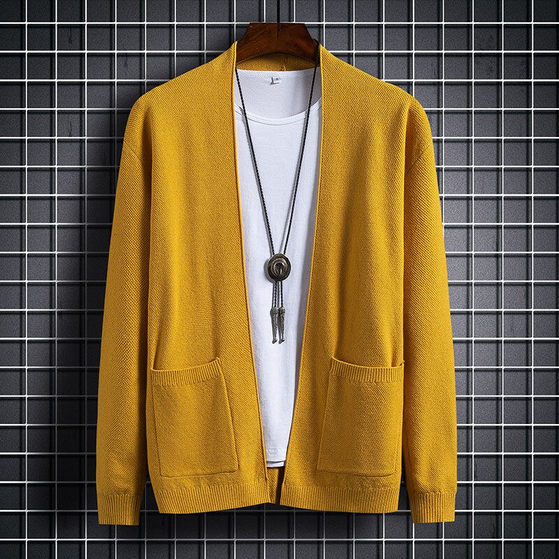 Sweater hombre botones herre cardigan stativ krave strik cardigan abrigo hombre herre sweatere: Gul / Xxl