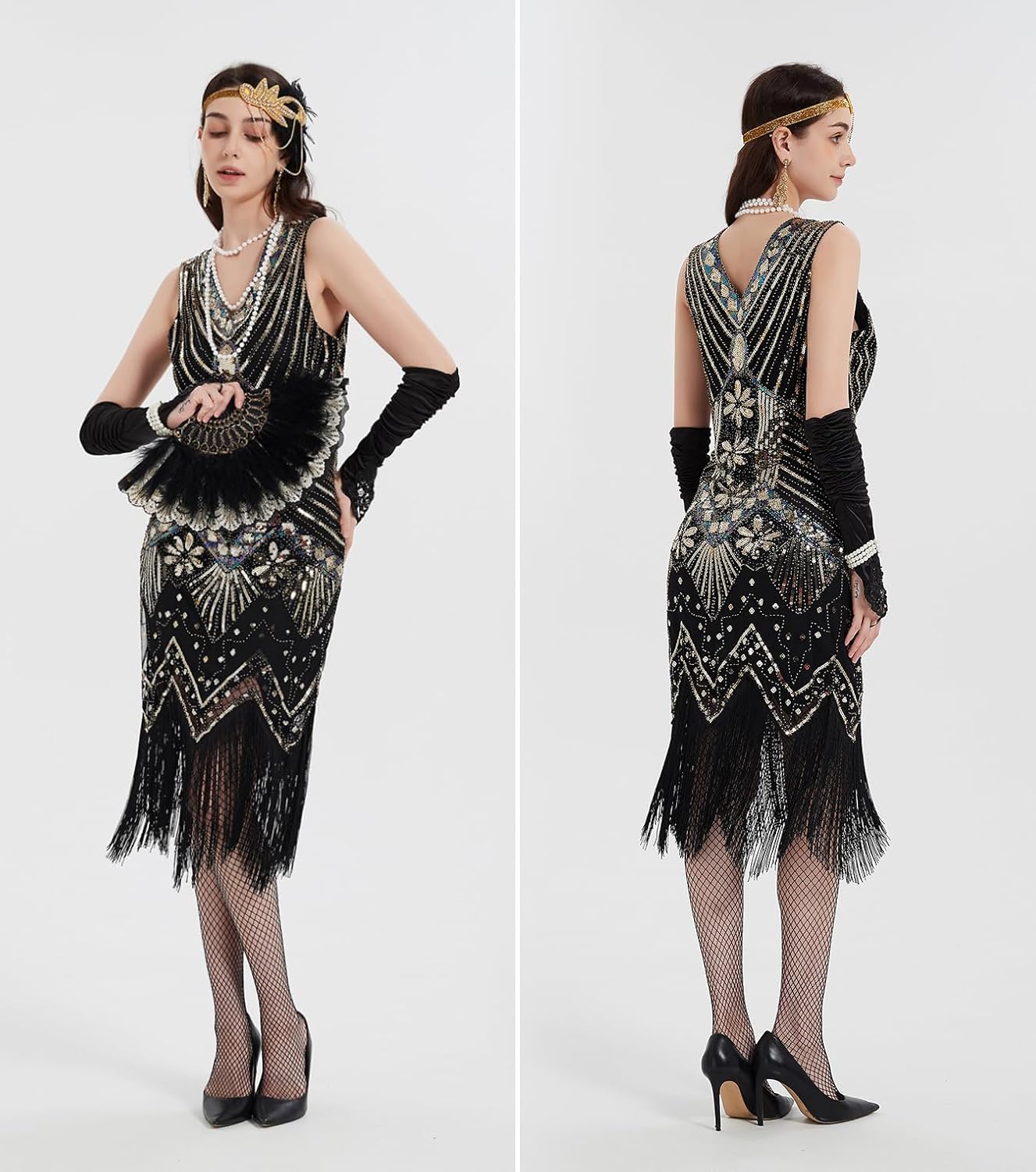 1920er-Jahre-Flapper-Kleider für Damen, Fransen-Pailletten, tolles Gatsby-Kleid für Damen mit 20er-Jahre-Accessoires, Roaring 20s-Kostüm