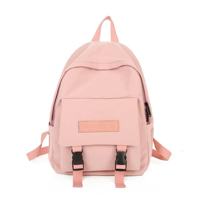 sac à dos en Nylon imperméable adolescent couleur Pure cartable femmes sacs à dos multi-poches loisirs voyage sac à dos: Rose