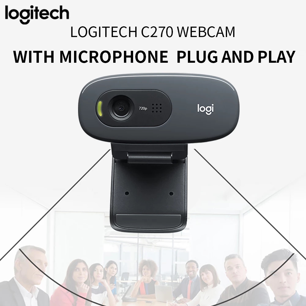 Logitech C270 HD Video 720P Webcam USB2.0 Computer Camera Built-in Micphone for PC Laptop Video Conference Camera 100% Original