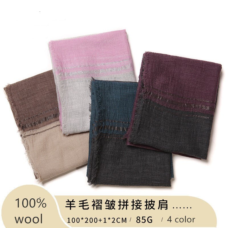 Naizaiga 100%  ull ull skjerf plissert sjalpatchwork fast kvinner luksus kvinner sjal tynne jenteskjerf ,  ,ps205