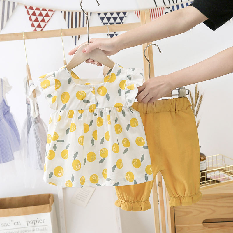 Bébé Filles Vêtements Court Costume 2 pièces Imprimé Coton Tenues Décontractées Ensemble Mignon D'été enfants vêtements filles: YELLOW / 100(85-95cm)