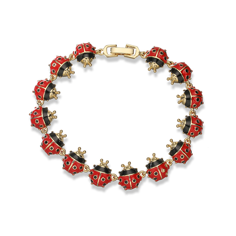 HECHENG, Enamel Dripping Oil Craft Insect Seven Star Ladybug Cute Sweet Bracelet Women's Jewelry: Light Yellow Gold Color