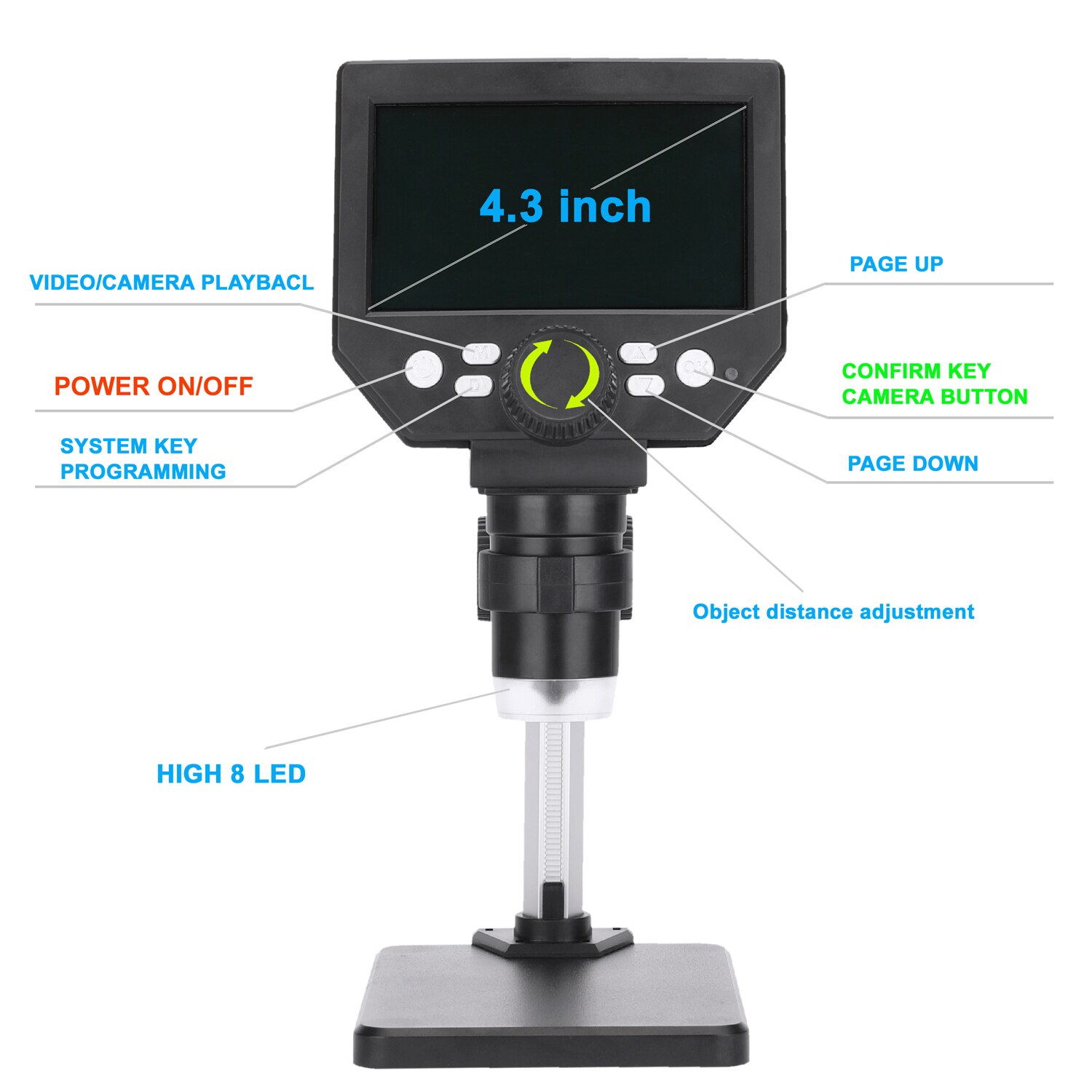 KKMOON G1000 Digital Electron Microscope 4.3 Inch Large Base LCD Display 8MP 1-1000X Continuous Amplification Magnifier