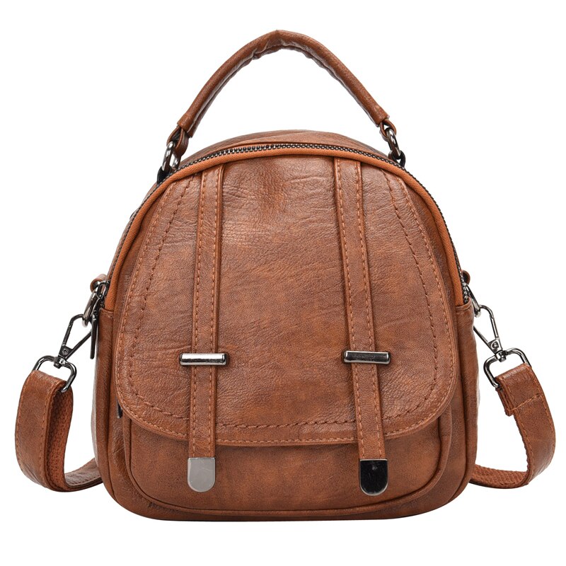 Leren 2-1 Rugzak Schoudertas Dames | Donkerbruin - | YOUR BAG FOR