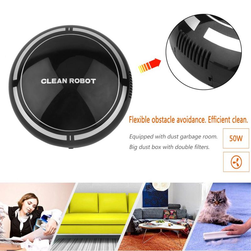 2 In 1 Rechargeable Floor Sweeping Robot Dust Catcher Intelligent Auto-Induction Floor Sweeping Robot Vacuum Cleaner(Black)
