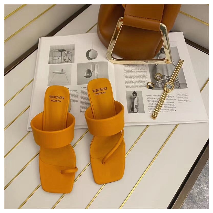 Sommar sandaler dam skor högklackat tofflor dam toffel utomhus rutschbanor träklackar sandaler femmes sandaler: Orange / 8.5